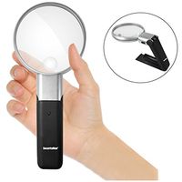 Securityman Hand Held Magnifying Glass with Light and Stand (2 Bright LEDs) 3X 5X Illuminated Magnifier Lens for Seniors, Reading, Macular Degeneration, Maps, Jewelry, Repair, Hobbies & Stamps, etc.