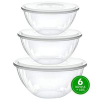 Plasticpro Disposable Combo Set of Salad Bowl With Lids Includes 2, 48 Ounce 2, 96 oz 2, 150 Ounce Round Crystal Clear Plastic Serving Bowl