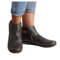 Woman Vintage Leather Boots 5.5-10.5 Flat Waterproof Shoes Winter Round Toe Ankle Boots Casual Shoes for Girls Footwear (Gray, US:8)