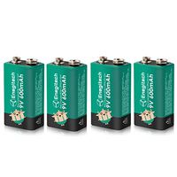 Enegitech 9V Battery Rechargeable Smoke Detector Batteries Lithium-Ion 600mAh High Capacity for Microphone Fire Alarm Multimeter Medical Devices 4 Pack