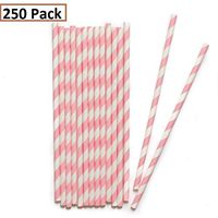 Forever T R Biodegradable paper stripe straws 250 pack (white/pink)