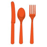 24 Plastic Cutlery Birthday Wedding Solid Colours Tableware Party Supplies plastic spoons and forks set (Orange)