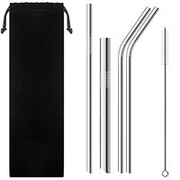 Set of 4 Stainless Steel Straws, Arkour Ultra Long Reusable Metal Drinking Straws with Cleaning Brush for 20 30oz Yeti Rambler Rtic Ozark Trail Tumblers Cold Beverage Black Storage Pouch