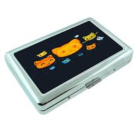 Kitten Solar System Em1 Hip Silver Cigarette Case Id Holder Metal Wallet 4" X 2.75" RFID Protection