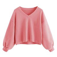 CHIDY Womens Sexy V-Neck Loose Lantern Sleeve Asymmetrical Solid Pullover Sweatshirt Blouse Shirts(Large,Pink)