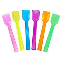 [100 Count] Transparent Mixed Plastic Gelato Spoons - 6 Color Disposable Tasting Spoons - New Mini Shovel Spoons for Sampling Yummy Foods & Ice Cream - Frozen Dessert Supplies