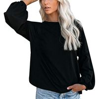 Alangbudu Women Long Sleeve Puffy Lantern Cuff Blouse Loose Fit Tops Casual Shirt Baggy Solid Tunic Batwing Pullover Black