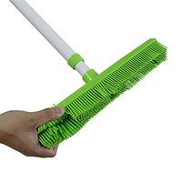 GLOYY Long Handle Push Broom with Soft Rubber Bristles Squeegee Edge 60 inches Use for Pet Cat Dog Hair Perfect for Cleaning Hardwood Vinyl Carpet
