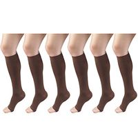 20-30 mmHg Compression Stocking for Men and Women, Knee High Length, Open Toe Brown Small (6 Pairs)