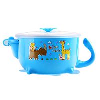 AXZHYX Bowl Children's Bowl Stainless Steel Spoon Cutlery Covered Water Insulation Portable Anti-scalding Bowl Blue Cartoon Bowl Gift Hotel Tableware Home Noodles Boiled Fish Soup Bowl