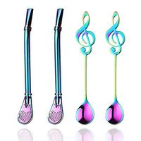 Yerba Mate Bombilla Drinking Filter Straws Set,2 Pcs Stainless Steel Straws Straw Loose Leaf Tea Infuser with 2 Pcs Music Spoons, Filter Stirring Straws