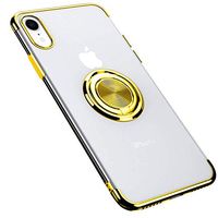Compatible for iPhone Xs Case,Transparent Kickstand Crystal Cover Ultra-Slim Magnetic Car Mount Phone case Clear 360 Rotating Ring Grip Holder Shock-Absorption Bumper Cover for iPhone Xs (Golden)