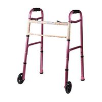 DMI Lightweight Aluminum Folding Walker with Easy Two Button Release, 5 Inch Wheels, Adjustable Height, Pink Floral