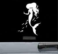 JS Artworks Mermaid Swimming with Fish Vinyl Decal Sticker (White)