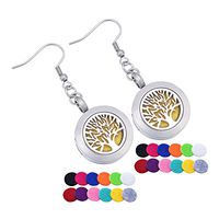 Tornado Tree of Life Aromatherapy Essential Oil Diffuser Dangle Earring Jewelry Stainless Steel Locket Earring 24 Refill Pads