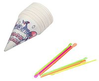 Concession Essentials Snow Cone Set -400 Snow Cone Cups and Straws Set - 200 6oz Cups, 200 Neon Assorted Straws, 4" Height, 6" Width, 8" Length (Pack of 400)