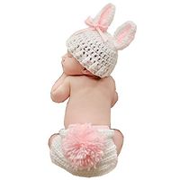 Newborn Boy Girl Baby Costume Outfits Photography Props Crochet Knit Hat Pants Rabbit