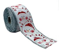 Wired Edge Tinsel Christmas Ribbon - 2 1/2" x 10 Yards, Smiling Snowman, Glitter Snowflakes and Christmas Lights, Gifts, Bows, Wreath, Presents, Decor, Boxing Day, Gift Basket