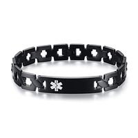 linnalove The Classic Black Medical Alert Bracelets for Men and Women Free Custom Engraved ID Jewelry-6.5