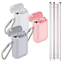 Comvin Collapsible Silicone Straws, 3 Pack Reusable Portable Travel Straw with Case and Cleaning Brush, BPA Free for Cold or Hot Drinks Like Water, Lemonade, Sodas, or Coffee, Pink, Gray, White