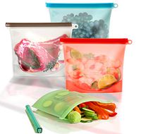 Silicone Food Bags, Reusable Sandwhich Bags & Freezer Bags - Set of 4 – Double Thick Silicone Bags – Economical & Eco Friendly – Microwave & Dishwasher Safe