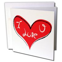 3dRose Red Heart With White I Love U - Greeting Cards, 6 x 6 inches, set of 6 (gc_78639_1)