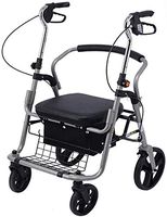 Folding Four Wheeled Rollator Walker Padded Seat & Backrest Lockable Brakes Adjustable Height Mobility Aid with Built in Trays for Elderly Disabled & Limited Mobility Patients