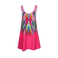 Danhjin Fashion Summer Boho Vacation Beach Dress Sexy V Neck Strap Printed Long Dresses Casual Dress Hot Pink