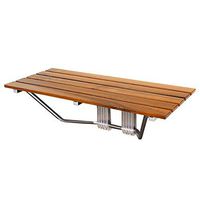 Clevr 36" ADA Compliant Foldable Double Seat Teak Wood Shower Bench, 400lb Capacity, Clear Coated for Extra Protection, Folding Wall Mount Modern Chrome, Medical Fold Up Bathroom Stool Chair