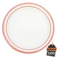 Pack of 100 Rose Gold Rim Disposable Paper Plates, Round 7", Everyday Party Supplies for Appetizer, Lunch, Dinner, or Dessert