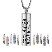 Essential Oil Diffuser Necklace - Full Hollow Cylindrical Pendant 316L Stainless Steel Aromatherapy Diffuser with 10 Refill Felt Sticks
