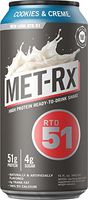 MET-Rx RTD 51 Protein Shake, Ready to Drink and Convenient for Meal Replacement, Low Carb, Cookies and Creme, 15 oz, 12 Count