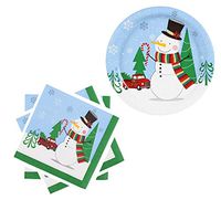 Holiday Christmas Snowman Party Supplies, Serves 18 People (Includes 18 Large Paper Plates, and 20 Party Napkins)