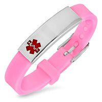 LiFashion LF Mens Womens Kids Stainless Steel Silicone Personalized ICE Medical Alert Bracelet,Free Engraved Customized Adjustable Pink Rubber Medical ID Bracelets Sos Emergency for Teen,Adult,Child