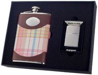 Visol"Hannah" Flask and Zippo Lighter Gift Set, 8-Ounce, Chrome
