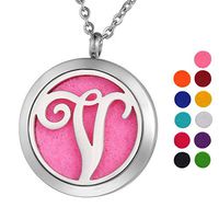VALYRIA Monogram V Aromatherapy Essential Oil Diffuser Necklace-Stainless Steel Letter Locket Pendant with 11 Refill Pads