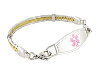 N Style ID Golden Gate Cable PRE-Engraved “Lymphedema Alert, No Needles/BP, Left Arm” Women's Stylish Medical ID Alert Bracelet - Pink 7.25