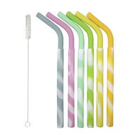 6 Pcs Reusable Thread Bent Recycable Silicone Straws Coloured +1 pcs Cleaning Brushes with Bag