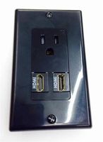 CERTICABLE Black Single Gang Custom Designed Wall Plate - Hubbell AC 15A 110V Power Outlet + 2X HDMI 1.4