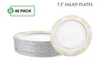 PARTY BARGAINS Disposable Plastic Plates | Heavyweight & Premium Quality China Like Dinnerware for Weddings, Bridal Showers, Engagement Parties & More | 7.5 Inches Gold Dinner Plates | 40 Count