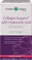Vitamin World Collagen Support with Hyaluronic Acid 90 Capsules, Supports Healthy Skin, Antioxidant Support, BioCell Type II Collagen, Resveratrol, Grape Seed Extract, Rapid-Release, Gluten Free