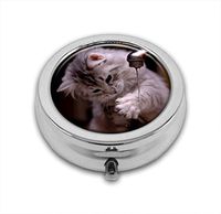 LuxSweet Pill Box,Cat Pill Case for Purse Pocket Pill Organizer with 3 Compartments Silver 2.1 Inches Portable Vitamin Medicine Case Holder