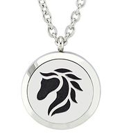 Chunney Aromatherapy Essential Oil Diffuser Necklace-Horse Stainless Steel Locket Pendant with 12 Refill Pads (Horse)