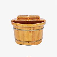 Foot Tub, Wooden Foot Bath Barrel，Foot Spa Wooden Tub, Non-Automatic Massage Roller,Thick Wood Massage Foot Bath Barrel,with lid,Spa Massage