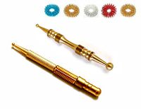 ACS/ACM Sujok Acupressure Probe Compact + Center Roller II Metal Diagnostic Jimmys + 5pcs Sujok Rings Compact Jimmy L – 7.50Cm (Approx 3.0 Inches), Center Roller-Ii L - 8 cm Brass