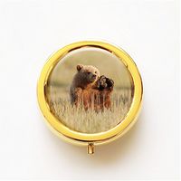 RhyNSky Animal Bear Mini Portable Pocket Pill Box Case Holder for Purse, 3 Compartments, Gold, FG47