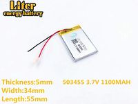 3.7V 1100mAh 503455 Lithium Polymer Ion Rechargeable Battery Lithium Polymer Li-Po Battery for MP4 GPS MP3 Bluetooth Stereo DIY Gift