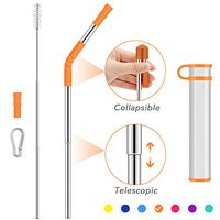 Collapsible Telescopic Straw Reusable Drinking Straws,Portable Stainless Steel Metal Straw Folding Final with Carrying Case&Cleaning Brush Keychain Carabiner&Silicone Tips for Travel-Orange