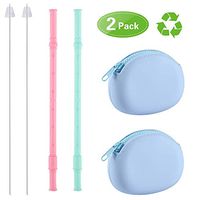 Adovs Reusable Collapsible Straws, Collapsible Reusable Silicone Drinking Straw Food-Grade Silicone Drinking Straw Set with Carrying Case Holder and Cleaning Brush for Travel, Household, Outdoor