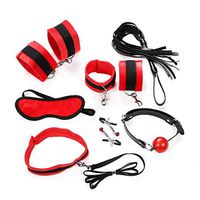 GLUSa 7Pcs Leather Rêštráints Kit Hāndcuff Mouth Plúg Nìpple Clips for Honeymoon Night Jeans Glass